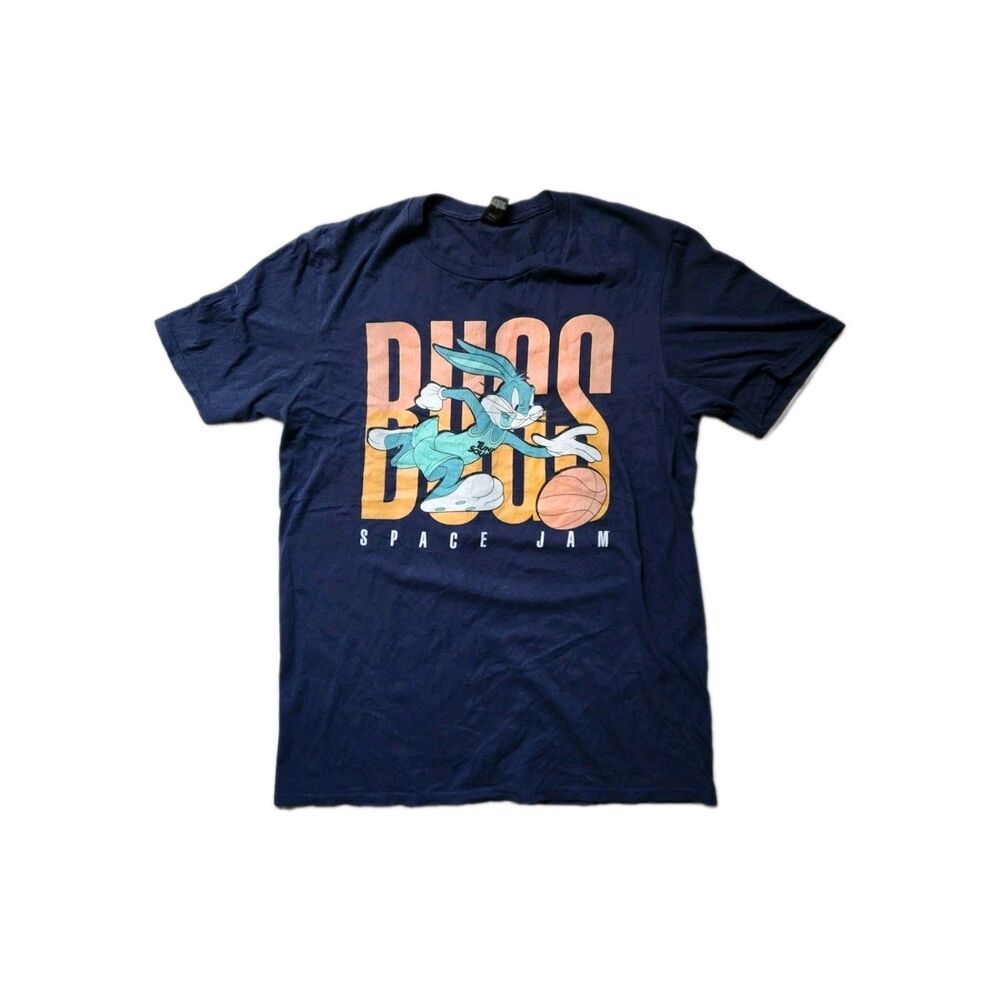 Space Jam 2 A New Legacy Graphic T Shirt Navy Blue Cotton Mens M EUC